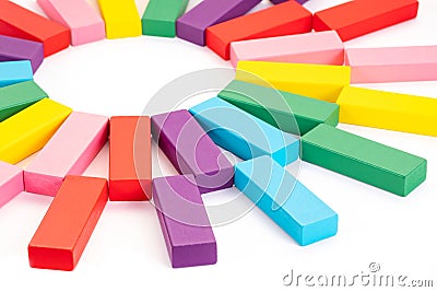 Colorful wooden blocks toys on white background. Creative, diverse, expanding, rising or growing Stock Photo