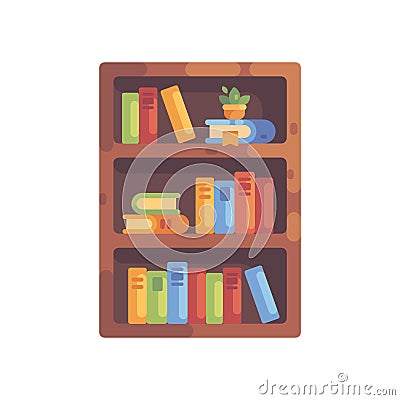 Colorful wooden bookshelf flat illustration, Vector Illustration