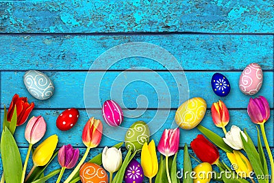 Colorful wooden easter background Stock Photo