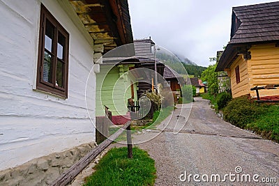 Colorful wooden houses in Vlkolinec village in northern Slovakia. Stock Photo