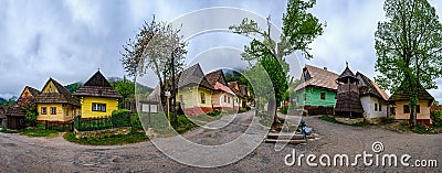 Colorful wooden houses in Vlkolinec village in northern Slovakia. A Unesco heritage village with well-preserved wooden country hou Stock Photo