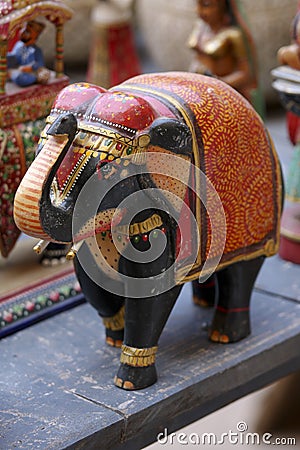 Colorful Wooden Indian Elephant Stock Photo