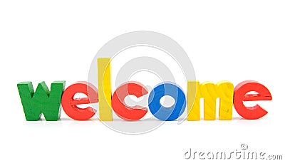 Colorful wooden letters with the word welcome Stock Photo