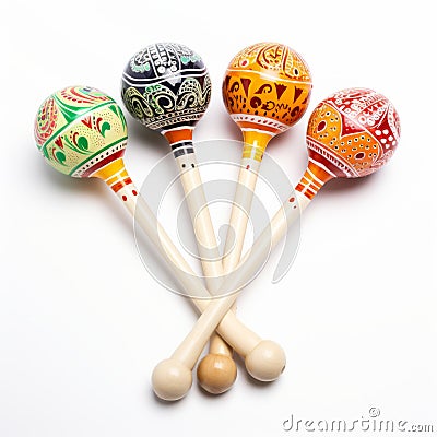 Colorful Wooden Mallets: Vibrant Sovietwave Maracas For Intricate Storytelling Stock Photo