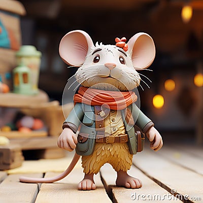 Colorful Wooden Mouse Toy - Detailed Zbrush Character Illustration Stock Photo