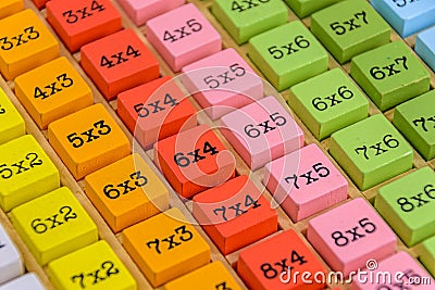 colorful wooden multiplication table cubes Stock Photo