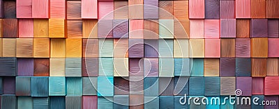 Colorful wooden panel rainbow cubes create geometric abstract art. Generated AI Stock Photo