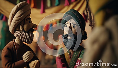 Colorful Wooden Puppets of Traditional Indian Puppet Theater Stock Photo