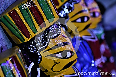 Colorful wooden Puppets at village fair in West Bengal ,India. Stock Photo