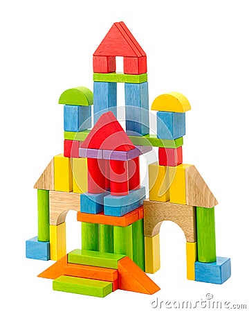 Colorful wooden toy castle Stock Photo