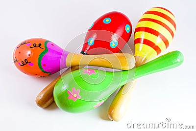 Colorful wooden toy maracas Stock Photo