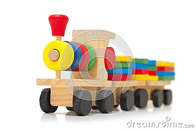 Colorful wooden train toy Stock Photo