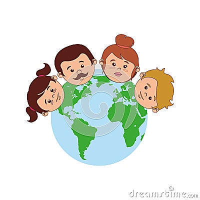 Colorful world with family faces Vector Illustration