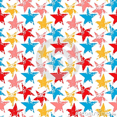 Colorful worn out grunge stars prints seamless pattern, vector Vector Illustration