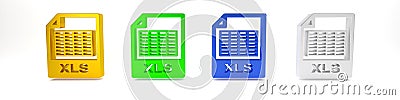 Colorful XLS file document. Download xls button icon isolated on white background. Excel file symbol. Minimalism concept Cartoon Illustration