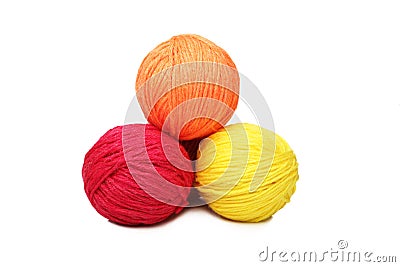 Colorful yarn balls over white Stock Photo