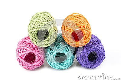 Colorful of Yarn Balls Wool on white Stock Photo
