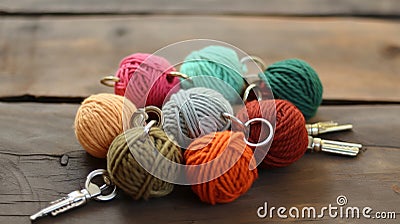 Colorful yarn wrapped keychains Stock Photo