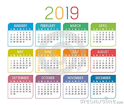 Year 2019 calendar vector template Stock Photo