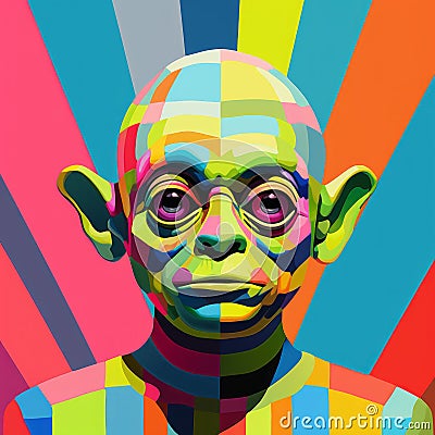 Colorful Yoda Painting Inspired By Okuda San Miguel: Conceptual Digital Art Stock Photo