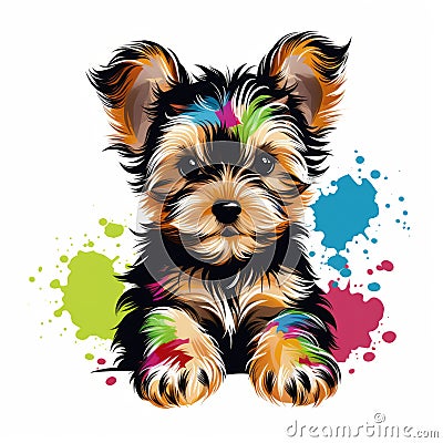 Colorful Yorkshire Terrier Paw Prints - High-quality Drawing Cartoon Illustration