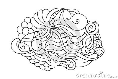 Colorful zentangle doodle sketch. Tattoo sketch. Ethnic tribal wavy illustration. Adult coloring book. Cartoon Illustration