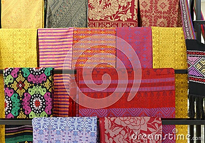 Colorful Zhuang fabrics in Anthropology Museum Of Guangxi, adobe rgb Stock Photo