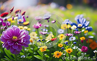 Colorful Zinnia Flowers in a Sunny Garden. Stock Photo