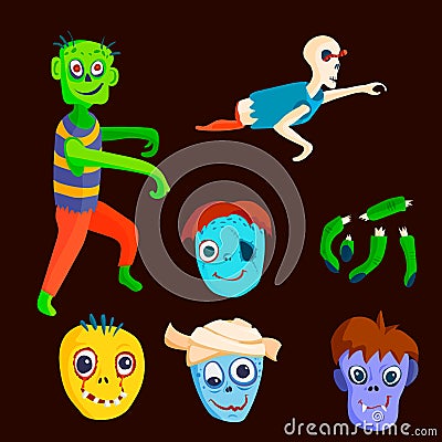 Colorful zombie scary cartoon character and magic people body part cartoon fun monster vector illustration Vector Illustration