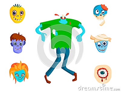 Colorful zombie scary cartoon character Vector Illustration