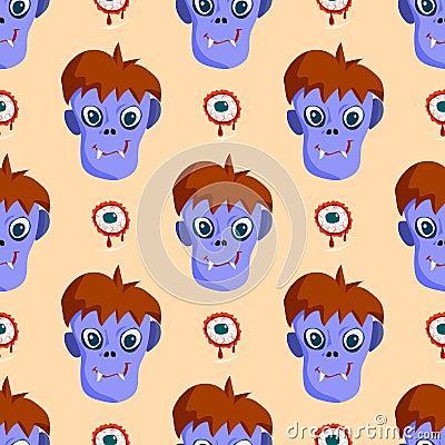 Colorful zombie scary cartoon character seamless pattern magic people body part cartoon fun monster vector illustration Vector Illustration