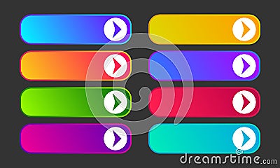 Set of eight modern gradient buttons with arrows Vector Illustration