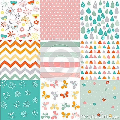 Spring, easter patterns. Vector seamless backgrounds. Vector Illustration