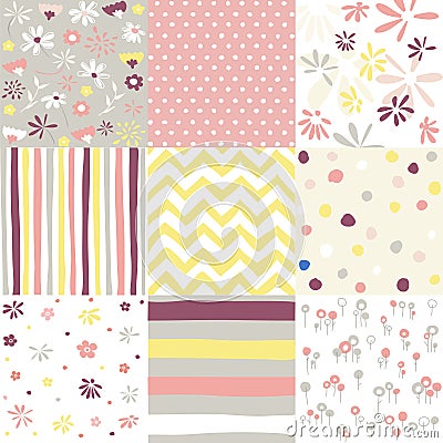 Spring, easter patterns. Vector seamless backgrounds. Vector Illustration