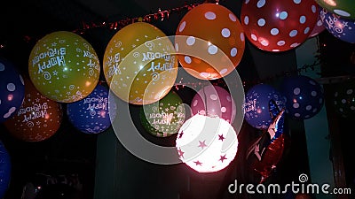 Colorfull ballons in night occassion birthday beautifull decoration Stock Photo