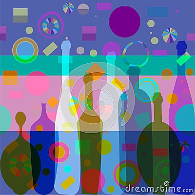 Colorfull bottles background. Festival, party, celebrate concept Vector Illustration