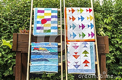 Colorfull details coastal and nautical baby quilt Stock Photo