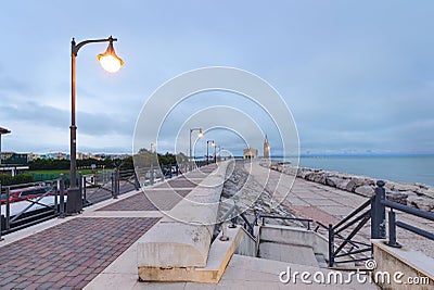 Colorfull embankment in Caorle with lanterns in evening time Stock Photo