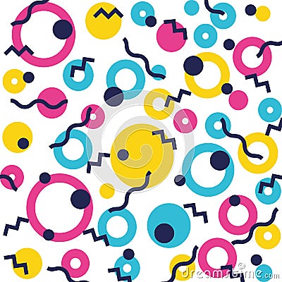 Colorfull geometrics figures and lines ninetys pattern Vector Illustration