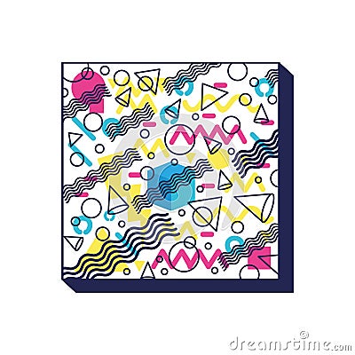 Colorfull geometrics figures and lines ninetys pattern Vector Illustration