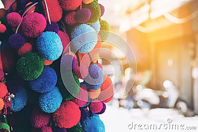 Colorfull knitting ball wool blur background Stock Photo