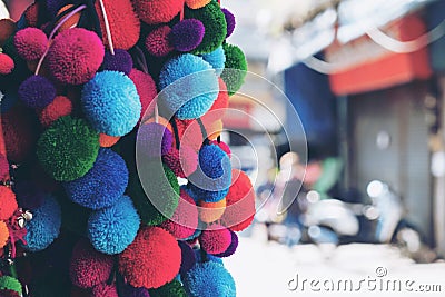 Colorfull knitting ball wool blur background Stock Photo