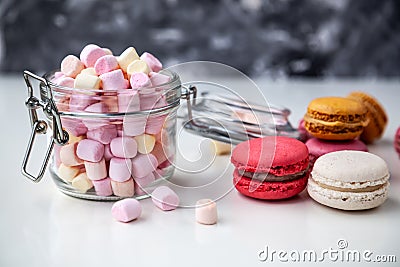 Colorful macaroons with marshmallows Stock Photo