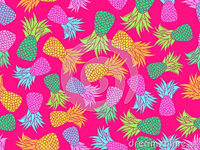 Colorfull pineapples seamless pattern. Summer fruit pattern. Multicolored pineapples. Tropical background for T-shirt, print on Vector Illustration