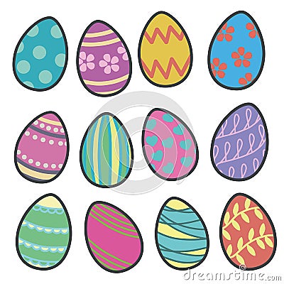 Colorfull vector collection mix of easter eggs with different patterns Stock Photo