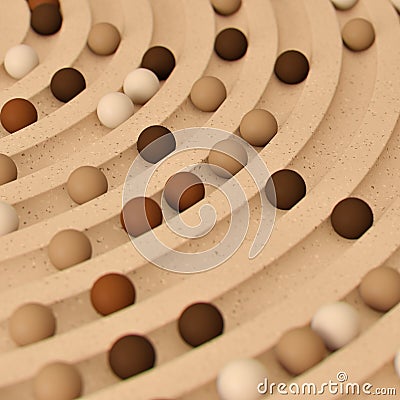 Small spheres rolling down wavy slide Stock Photo