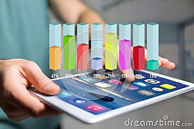 Colorfull survey stick graph interface with percentage over a de Stock Photo