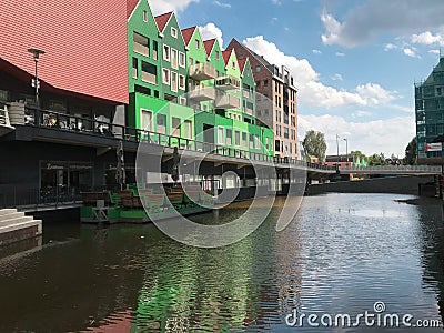 Colorfull traditional houses or hotels view above the water at Zaandam ,Netherlands. Editorial Stock Photo