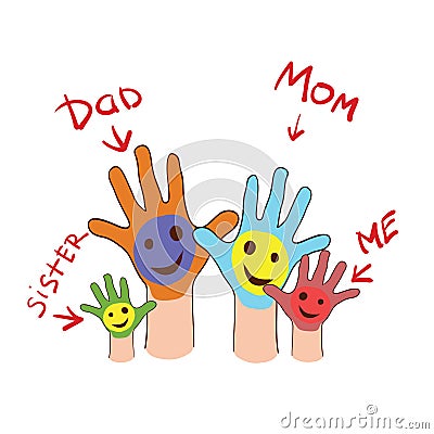 Colorfull up hands of a family Vector Illustration