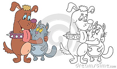 Funny dog with a cat Vector Illustration